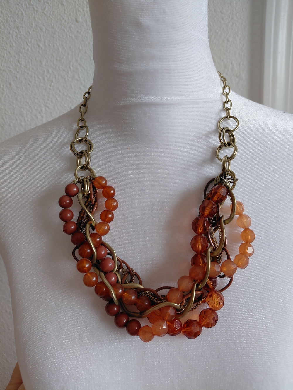 Multi-Strand Orange Beaded Statement Necklace